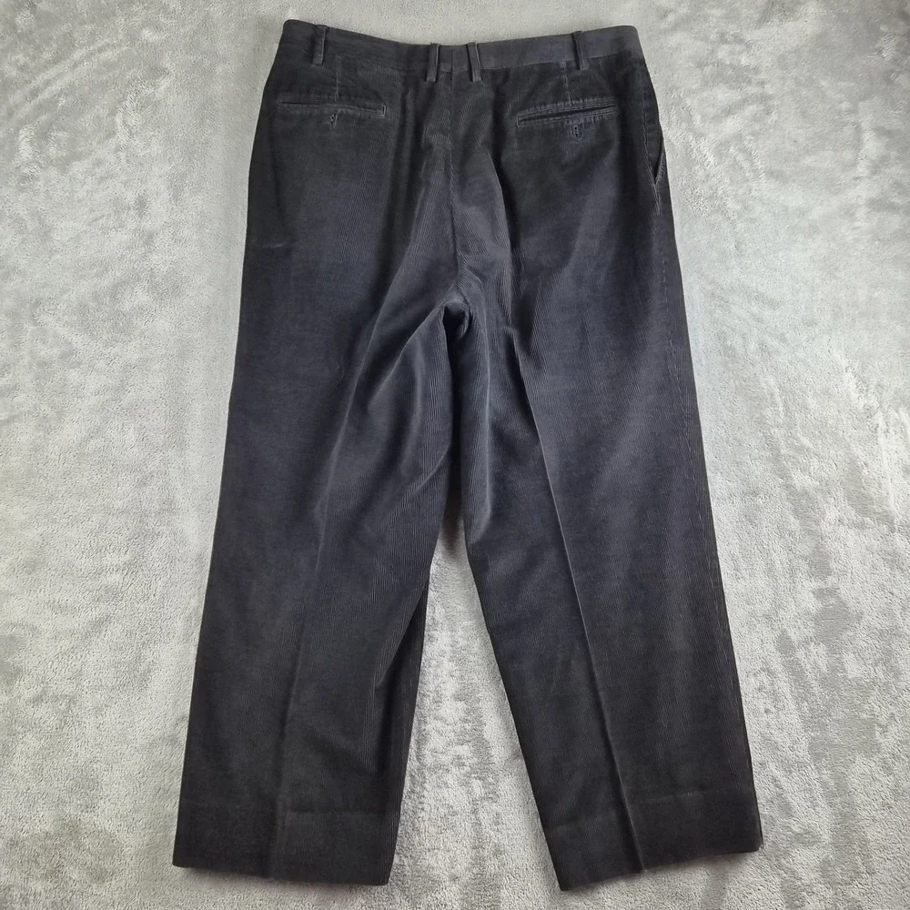 Canali Sport Pants Mens Black Corduroy Pleated Baggy Cuffed Hem Made In Italy